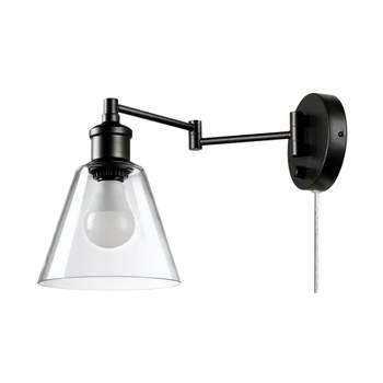 Globe Electric 10 Watt LED Plug In Wall Sconce Clear Glass Shade with 6 Foot Cord, Rotary On Off Switch on Canopy, and Hardware Kit, Dark Bronze