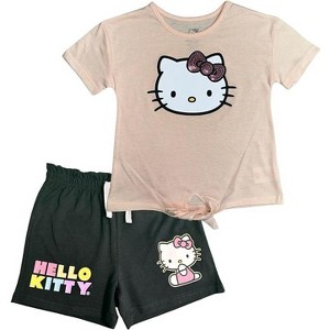 Hello Kitty Toddler/Little and Big Girls 2-Piece Tie Front T-Shirt and Short Sets - 1 of 3