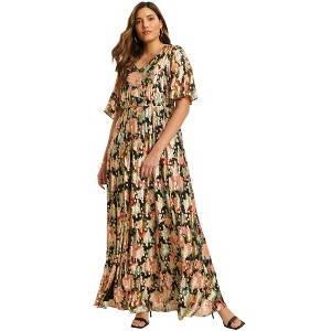 June + Vie by Roaman's Women's Plus Size Metallic Printed Maxi Dress - 1 of 4