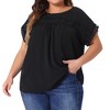 Agnes Orinda Women's Plus Size Swiss Dots Short Sleeve Lace Crochet Chiffon Pleated Casual Blouses - 2 of 4