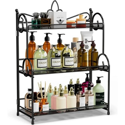 LunaLulinlk Foldable 3-Tier Kitchen Bathroom Bedroom Office Countertop Storage Organizer Rack Black