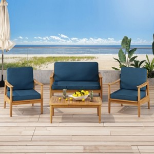 Christopher Knight Home Emmry Outdoor Acacia Wood 4 Seater Chat Set with Cushions - 1 of 4