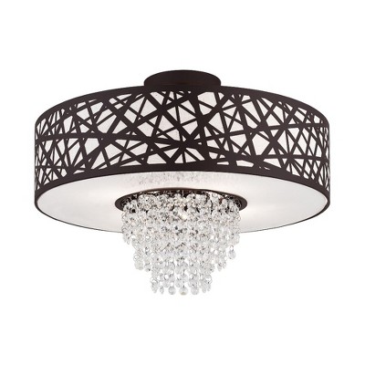 Bronze Nest-Inspired 4-Light Semi-Flush Drum with Crystal Accents