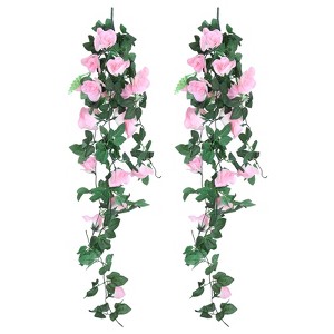 Unique Bargains Flower Silk Artificial Flowers Hanging Plants Vine Garland for Home - 1 of 4