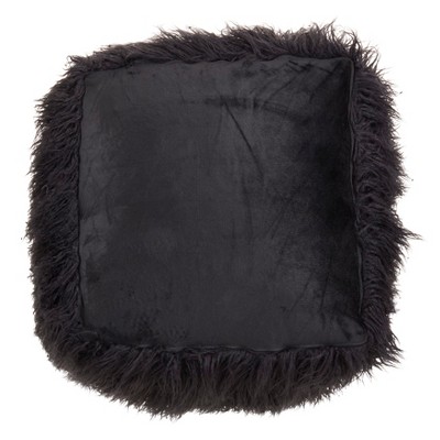 Black Faux Fur 20" Cube Pouf