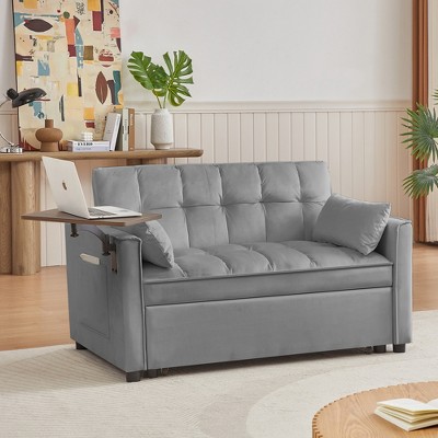 TiranisuBest 3-IN-1 Modern Gray Velvet Loveseat Sofa Bed, Adjustable Backrest, Easy Assembly, and Plush Comfort for Living Room or Guest Room