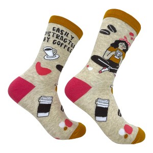 Crazy Dog T-Shirts Women's Easily Distracted By Coffee Socks Funny Cute Caffeine Lovers Footwear - 1 of 4