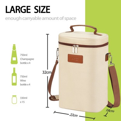Beige 4-Bottle Insulated Canvas Wine Carrier Tote