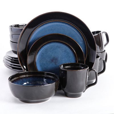 Gibson 92927.16RM Elite Bella Galleria 16 Piece Glazed Durable Dinnerware Set with Plates, Bowls, and Mugs, Microwave and Dishwasher Ready, Blue