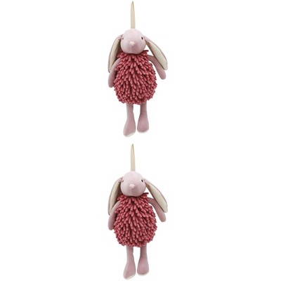 REGALWOVEN Cute Cartoon Rabbit Shape Fuzzy Ball Soft Absorbent Chenille Hand Towel 2 Pack 6" x 14"