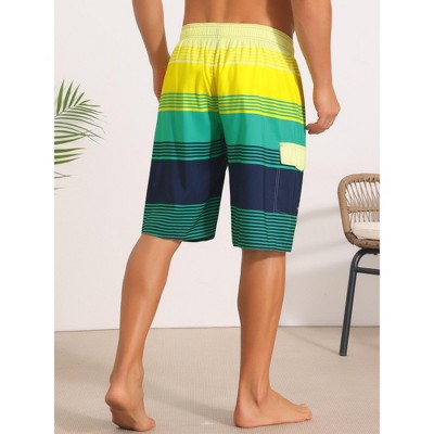 INSPIRE CHIC Men's Colorblock Striped Adjustable Drawstring Vacation Surfing Board Shorts 2 Packs 1 Green 1 Red 32 — фото 3