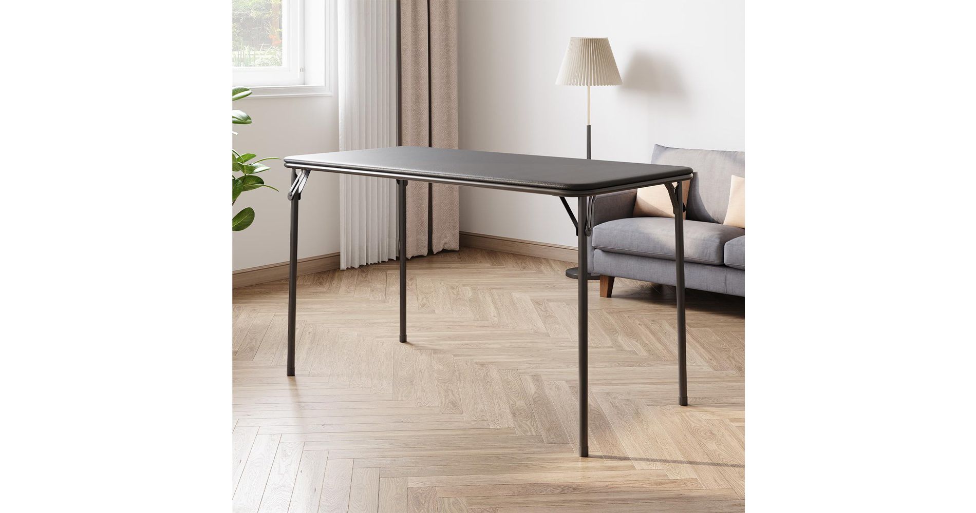 Garvee Folding Table, Portable Folding Card Rectangle Table with Metal Frame, PU Leather Upholstered Foldable Table, for Dining Room, Living Room