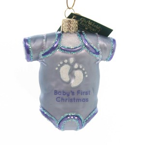 Old World Christmas 3.25 In Blue Baby Onesie Infants Dress Tree Ornaments - 1 of 2