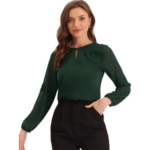 INSPIRE CHIC Women's Chiffon Semi Sheer Keyhole Neck Elegant Work Blouse - 1 of 4