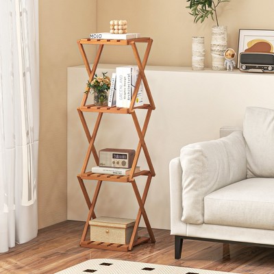 Natural Teak 4-Tier Folding Wooden Plant Stand