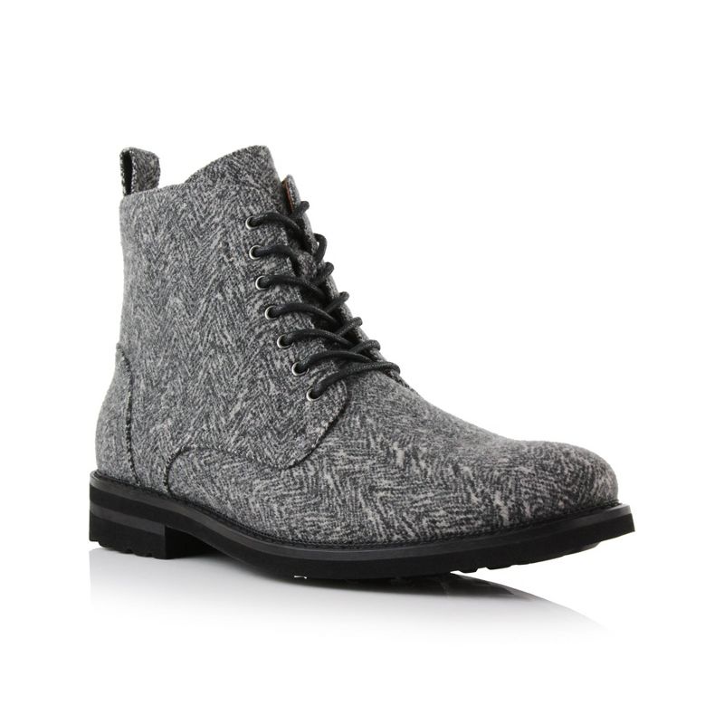 Polar Fox Mens Duke MPX806065 High Top Lace-up Dress Boots with Zipper Closure, in Marble Grey Wool, Size 6.5