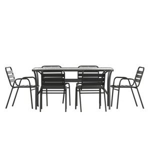 Merrick Lane 7PC Outdoor Dining Set with Glass Table, 4 Chairs, 2 Chairs with Arms in Black - 1 of 4