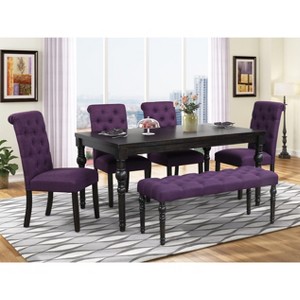 Roundhill Furniture Leviton Urban Style Dark Wash Wood Dining Set: Table, 4 Chairs and Bench - 1 of 4