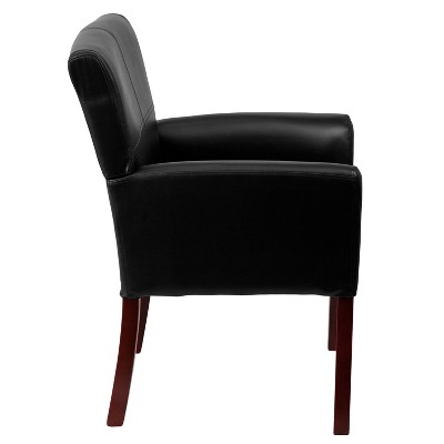 Black Leather Executive Side Chair with Mahogany Legs