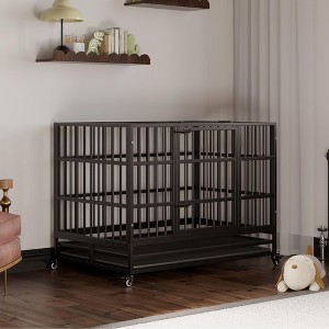 Large Heavy Duty Dog Crate, Metal Dog Cage Kennel Portable Crate Indoor/Outdoor with Double Door Lockable Wheels - 1 of 4