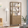 Homhougo 71" Bookcase, 6 Tier Bookshelf with Doors, 1 Drawer and Adjustable Shelves, Storage Cabinet Bookcase Floor Standing Bookshelves, Walnut - 3 of 4