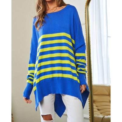 Women's Multi Striped Elbow Patch Loose Fit Sweater Top - DAVI & DANI
