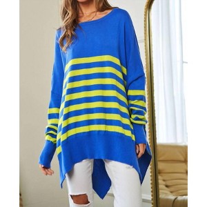 Women's Multi Striped Elbow Patch Loose Fit Sweater Top - DAVI & DANI - 1 of 3