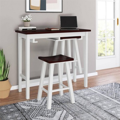 White Acacia Wood 3-Piece Counter Height Pub Dining Set