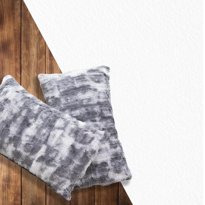 Cheer Collection Luxuriously Soft Faux Fur Throw Pillow With Inserts, Set of 2 - Marble Gray, 2 of 7