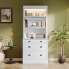 White 83.4" Bookshelf with LED Light and Drawers, Modern Vertical Wood Bookcase with Adjustable Shelves for Home Office-3irtyhousy - 3 of 4