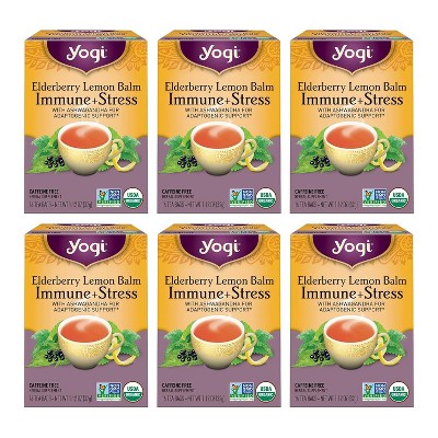 Yogi Tea Elderberry Lemon Balm Immune & Stress Tea - 16 Tea Bags per Pack (6 Packs)
