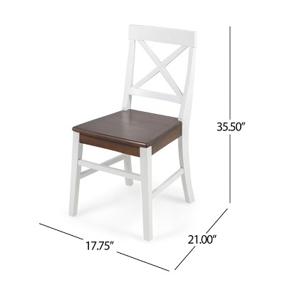 Rustic Acacia Wood Dining Chairs in White and Walnut, Set of 2