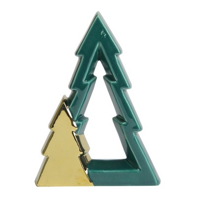 Northlight Shiny Cut-Out Christmas Tree Decoration - 7.25" - Green and Gold Finish