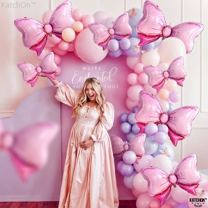 KatchOn, Giant Pink Bow Balloons - 35 Inch, Pack of 8 | Baby Shower Decorations for Girl | Bow Foil Balloons - 1 of 4