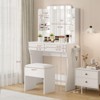 Modern MDF Dressing Table with American Standard Socket, LED Chest of Drawers, White Cabinet with Walnut Tabletop, Illuminated Mirror - 2 of 4