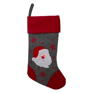 Northlight 19" Gray and Red Embroidered Santa Claus Christmas Stocking - 1 of 4