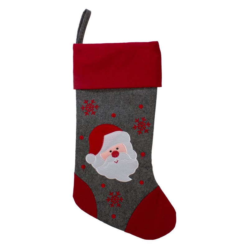 Northlight 19" Gray and Red Embroidered Santa Claus Christmas Stocking, 1 of 5
