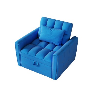 Vynxaria Modern 38.2" Foldable Velvet Sofa Bed ¨C 3-Position Adjustable Backrest, With Pillows, 380lbs Capacity, Dark Blue