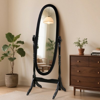 Dolonm Queen Anne Style 16 in. W x 59.25 in. H Floor Mirror Standing Mirror Tilting Oval Wood Full Length Mirror