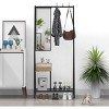 Modern Aluminum Entryway Set, 73-Inch Hall Tree with Mirror & Bench, Shoe Storage Shelves, Black/Brown Combo for Living Spaces - 2 of 4