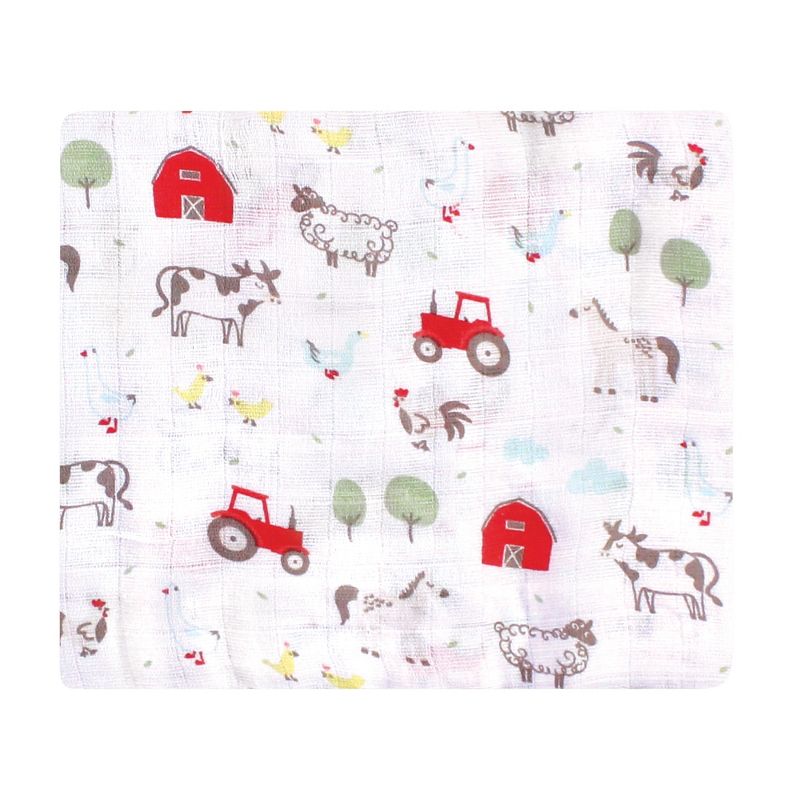 Hudson Baby Infant Boy Cotton Muslin Swaddle Blankets, Boy Farm Animals, One Size, 5 of 6