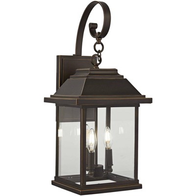 Minka Lavery Rustic Outdoor Wall Light Fixture Oil Rubbed Bronze 4-Light Lantern 25 1/2" Clear Glass for Post Exterior Porch Patio
