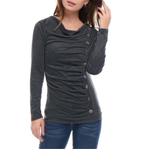 Allegra K Women's V Neck 3/4 Sleeves Solid Knitted Buttons Decor