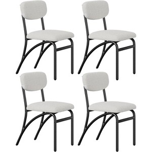 Set of 4 Boucle Fabric Dining Chairs, Modern Kitchen Chairs with Black Metal Legs & Ergonomic Backrest - 1 of 4