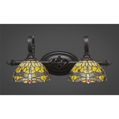 Toltec Lighting Elegante 2 - Light Vanity in  Dark Granite with 7" Amber Dragonfly Art Glass Shade