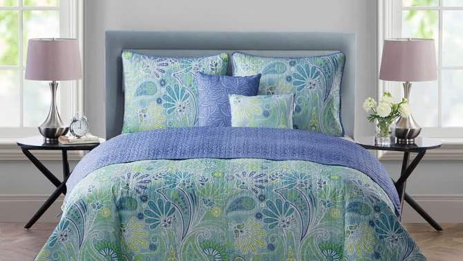Queen Harmony Reversible Paisley Quilt Set Blue - VCNY, 2 of 10, play video