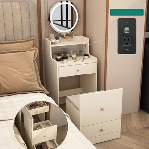 3 In 1 Vanity Desk WithTouch Makeup Mirror, Nightstand, & Dresser Combo with Charging Station, Hidden Storage Bench & Cushioned Stool - 1 of 4