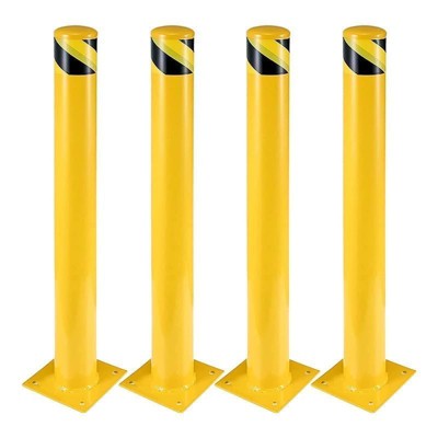 Safety Bollard Post 4 Packs,Steel Bollards, 4.5 Inch Diameter , Yellow Powder Coated Safety Parking Barrier Post, for Traffic Areas