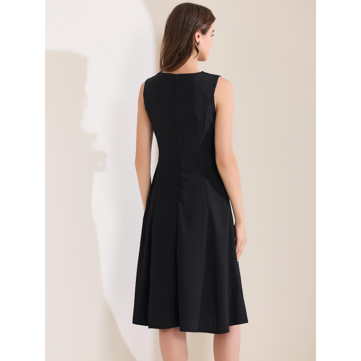 Женские платья INSPIRE CHIC Women's Work Crew Neck Sleeveless with Pockets A-Line Midi Tank Dress Black X-Small — фото 2
