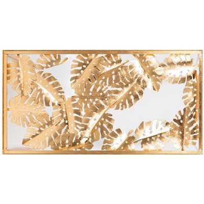 47'' Luxurious Gold Leaf Palm Leaf Glass Home Office Desk